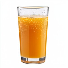 Poster - A freshly poured glass of orange juice with droplets on the outside of the glass, isolated against a white background.