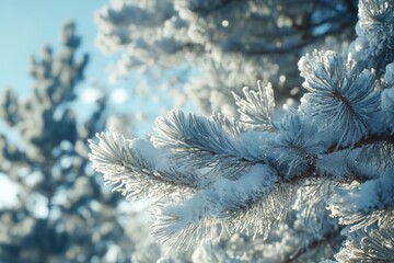 Wall Mural - pine tree covered in snow close up