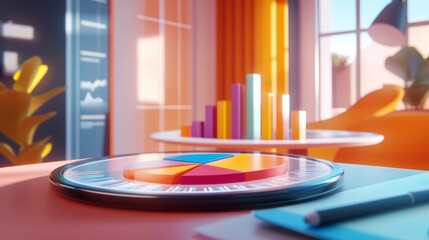 Poster - A high-resolution image of a D pie chart on a digital tablet, with various segments clearly defined and financial data visualized, set against a modern workspace.