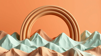 Poster - Minimalistic arcs landscape scene in pastel tones aesthetic background