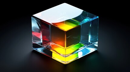 Poster - Illuminated glass cube with vibrant inner colors.