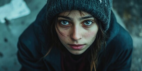 Wall Mural - Woman in Beanie Looking Directly