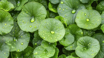Poster - A close-up shot of green leaves with dew drops, creating a fresh and natural backdrop with lots of copy space.