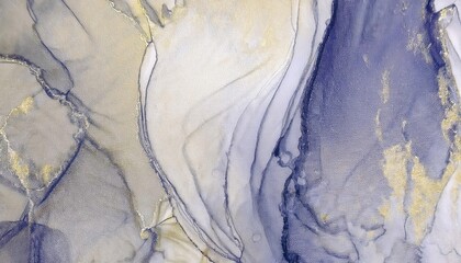 Poster - abstract flowing textures in blue and gold on soft fabric, creating organic shapes and fluid patterns for modern art designs