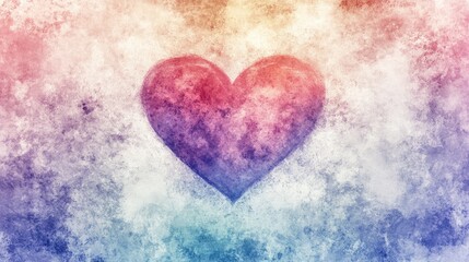 Poster - A delicate watercolor heart in soft pastel tones, surrounded by a blank canvas of light colors, perfect for a customizable background with room for copy.