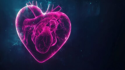 Poster - A glowing neon pink heart on a dark background, offering a bold and striking design with plenty of open space for copy.