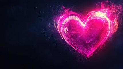 Poster - A glowing neon pink heart on a dark background, offering a bold and striking design with plenty of open space for copy.