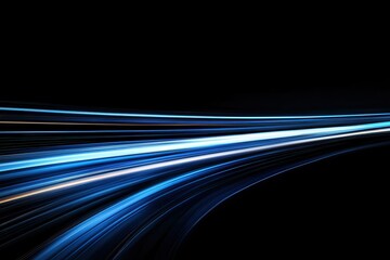 Fototapete - Dynamic blue light trails on an elegant dark surface, perfect for contemporary visual art, branding, and immersive digital experiences