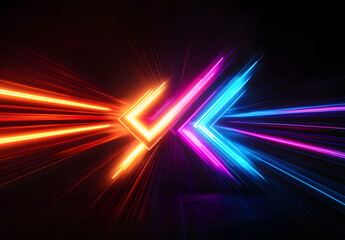 Poster - Vibrant neon arrow streaks across a dark background, illuminating the path forward with dynamic motion and a spectrum of glowing colors.