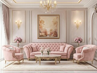 Wall Mural - Pink Living Room Furniture