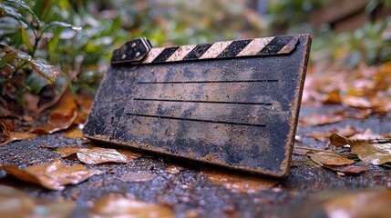 Poster - Simple natural piece of wood displayed on the surface of a rustic wooden table