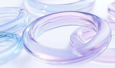 Poster - Intertwined translucent pastel rings on white background.
