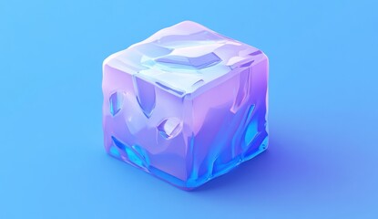 Poster - Iridescent cube on blue background.