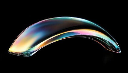 Poster - Iridescent curved glass object on black background.