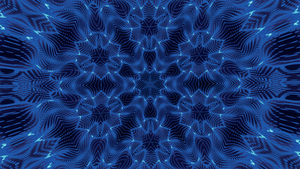 Poster - Seamless pattern with symmetrical design in blue tones. Abstract kaleidoscopic geometric pattern. Hypnotic background. Abstract vector illustration.
