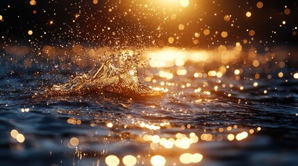 Poster - Majestic ocean wave splashing vividly against a tranquil blue water surface in bright light