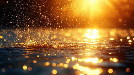 Poster - Closeup of shimmering water surface with radiant sunlight reflecting in a serene background