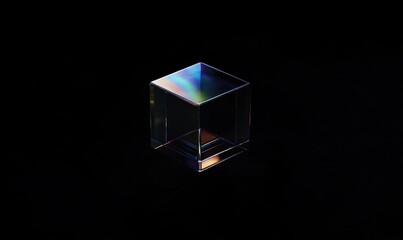Poster - Iridescent glass cube on black background. (3)