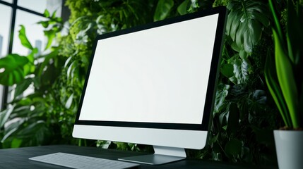 Wall Mural - Modern Computer Mockup with Lush Greenery