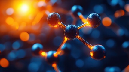 Poster - Detailed closeup image of a molecular structure set against a bright orange background