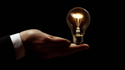 Aufkleber - Businessman is holding a glowing light bulb in his open hand, symbolizing innovation and new ideas