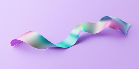 Poster - Iridescent ribbon swirling on purple background.