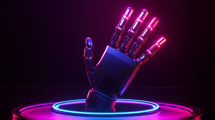 Aufkleber - Metallic robotic hand extending through luminescent neon gateway, revealing cutting-edge technological innovation and AI potential