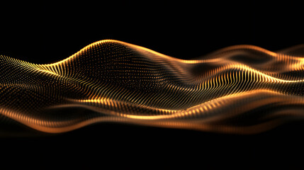 Aufkleber - Flowing waves of abstract golden particles create a mesmerizing pattern against a deep black background, evoking a sense of modern technology