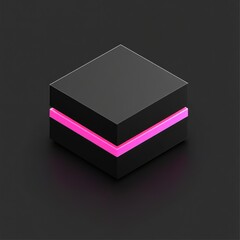 Poster - Isometric black cube with pink glowing line.