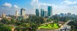 © seksun - The modern Bangalore business district with sleek office towers, busy streets, and green spaces, showcasing the rapid development of the city