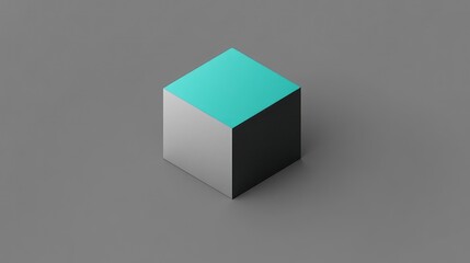 Poster - Isometric teal, gray, and black cube.