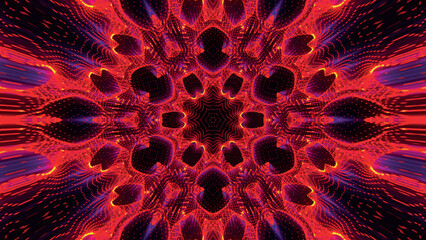 Poster - Seamless pattern with symmetrical design in red tones. Abstract kaleidoscopic geometric pattern. Hypnotic background. Abstract vector illustration.
