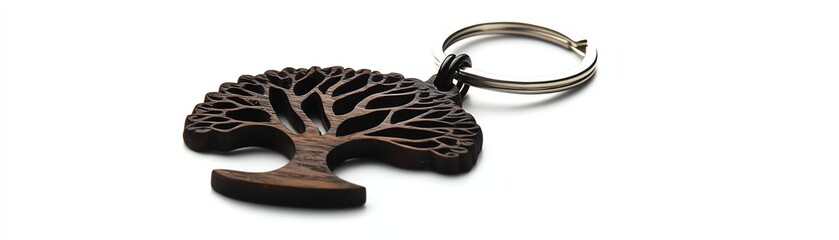 Tree design keychain on a white isolated background.