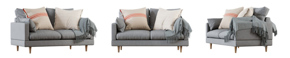 Aufkleber - Sofa set isolated on transparent background. 3D render. 3D illustration.