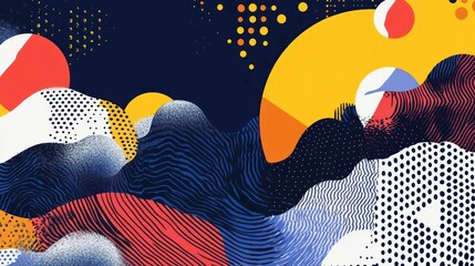 Aufkleber - Abstract colorful landscape with vibrant shapes and patterns, creating a dynamic visual experience in a digital art style
