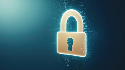 Poster - A glowing digital padlock symbolizes data security and privacy in a technological landscape, showcasing a modern approach to cybersecurity and protection against threats.