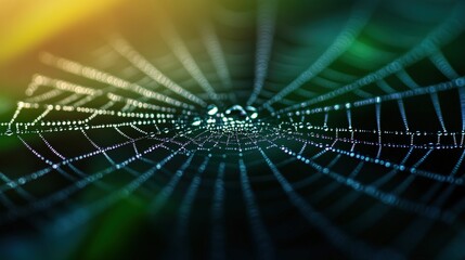 Dew-kissed spiderweb, forest background, nature, macro photography