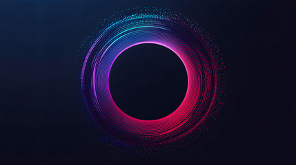 Poster - Bright vibrant neon glowing dotted lines forming a circular portal swirling on dark background