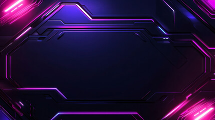 Fototapete - Metallic frame illuminating dark space with vibrant purple-blue neon glow, radiating futuristic technological ambiance