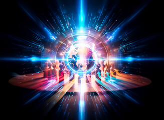Poster - A vibrant lightbulb glows, illuminated by colorful arrows converging towards it in the dark, symbolizing bright ideas and innovative solutions.