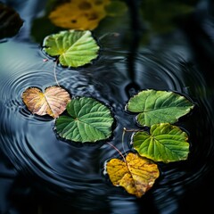 Poster - Autumn Leaves in Tranquil Water: A Moment of Reflection in Nature's Calm Embrace