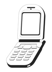 Canvas Print - Vintage flip phone with blank screen black and white 2D line object. Mobile technology y2k. 90s and 2000s nostalgia cellphone isolated clip art vector outline item. Monochromatic spot illustration