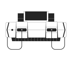 Poster - retro gaming console with wired controller ports black and white 2d line object. old-school video ga