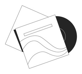 Poster - vinyl record inserted in album cover black and white 2d line object. physical media. vintage vibes. 