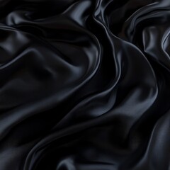 Poster - Elegant Drapes of Black Satin Fabric: A Luxurious Texture with Flowing Folds and Soft Shadows for Abstract Backgrounds
