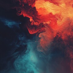 Leinwandbilder - Fiery Depths: An Abstract Rendering of Contrasting Blue and Orange Nebulae, Revealing a Dramatic Cosmic Dance of Color and Light