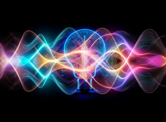 Poster - A glowing lightbulb, its filament resembling a circuit board, sits against a dark blue, tech-inspired background.  This symbolizes innovation and the merging of technology and ideas.