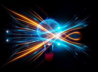 Poster - A glowing lightbulb, its filament replaced by intricate circuitry, illuminates against a backdrop of digital pathways.  This symbolizes innovation and technological advancement.