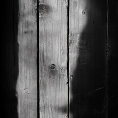 Aufkleber - Monochrome Texture: Dramatic Light and Shadow Play on Aged Wooden Boards, Evoking a Sense of Rustic Timelessness and Abstract Beauty