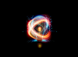 Aufkleber - A glowing lightbulb, its interior a vibrant circuit board, symbolizes innovation and technological advancement.  Surrounding it, abstract digital pathways radiate outward.